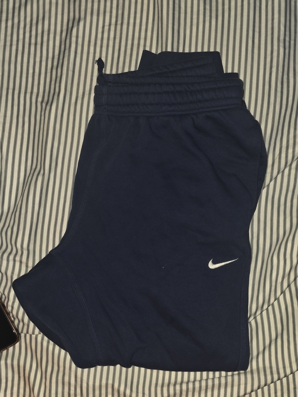 Nike Mens Navy Jogger Sweatpants with White Swoosh